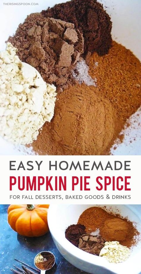 Learn how to make your own DIY pumpkin pie spice blend with a few warm spices you probably have in your pantry right now. Mixing it yourself saves you money and ensures your seasonings are fresh & potent for all your favorite autumn recipes like pie, pumpkin spice lattes, cookies, muffins, and more. You could also portion this into small glass jars for an easy holiday food gift! #fallrecipes #pumpkinspice #thanksgivingrecipes #holidayrecipes Homemade Pumpkin Pie Spice, Pumpkin Pie Spice Recipe, Pie Spice Recipe, Perfect Pumpkin Pie, Pumpkin Pie Spice Mix, Pumpkin Spice Recipe, Homemade Pumpkin Spice, Easy Pumpkin Pie, Homemade Pumpkin Pie