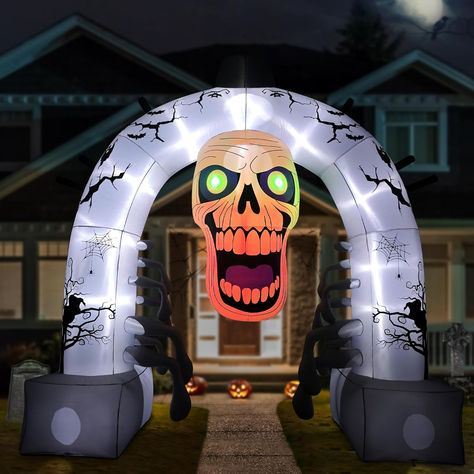 Halloween Inflatables, 12FT Giant Skull Archway Outdoor Decoration Large Halloween Arch Blow Up Yard Decorations with Red & Green Lights for Front Yard Lawn Garden Decor Halloween Inflatables Front Yards, Skull Archway, Archway Outdoor, Halloween Arch, Green Lights, Halloween Inflatables, Yard Decorations, Halloween Scene, Trick Or Treater