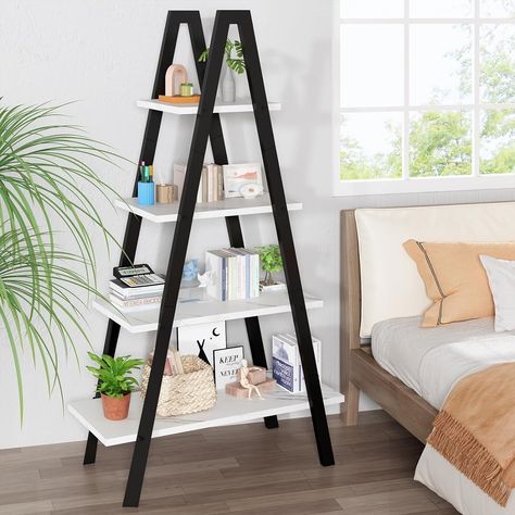 DKLGG 4-Tier Bookshelf, Industrial Bookcase A-Shaped Ladder Shelf, Small Storage Organizer Rack for Living Room, Home Office Color:White Bookshelf Industrial, Industrial Bookcase, Plant Rack, Open Display Shelf, Industrial Bookshelf, Industrial Bookcases, Metal Bookcase, Open Bookshelves, Ladder Bookshelf