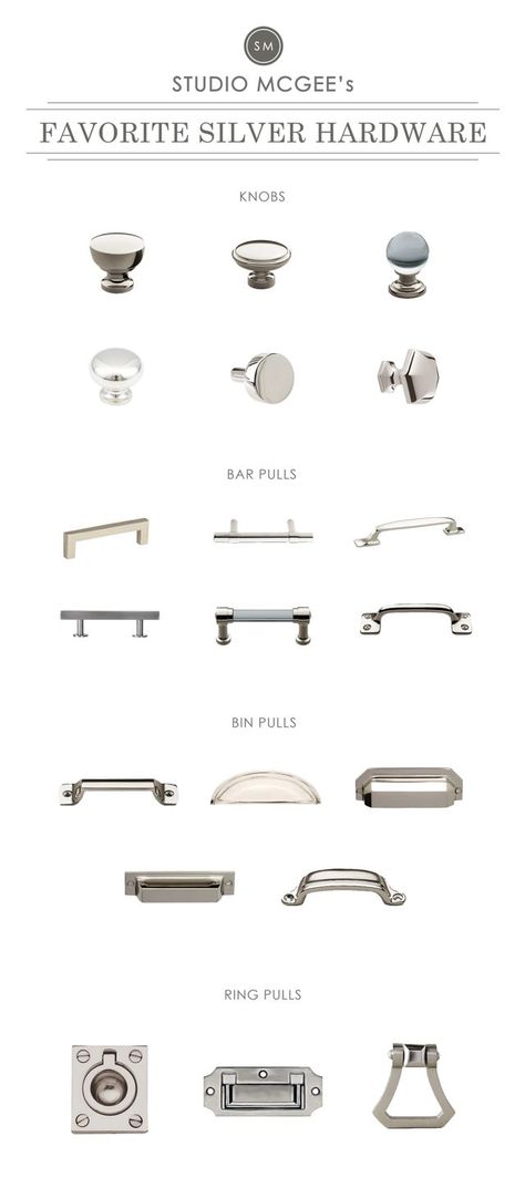 Silver Hardware Roundup | Studio Blog - STUDIO MCGEE | Bloglovin’ Studio Mcgee Kitchen Cabinet Hardware, Trendy Cabinet Hardware, Studio Mcgee Cabinet Hardware, Studio Mcgee Door Hardware, Kitchen Cabinet Hardware Silver, Studio Mcgee Kitchen Hardware, Studio Mcgee Hardware, Kitchen With Silver Hardware, Kitchen Silver Hardware