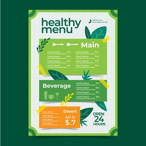 Healthy food restaurant menu with nature... | Free Vector #Freepik #freevector #food #menu #template #restaurant Healthy Menu Design Ideas, Restaurant Menu Design Ideas, Healthy Food Restaurant, Pineapple Photography, Healthy Food Logo, Healthy Restaurant Food, Menu Design Ideas, Template Restaurant, Restaurant Poster