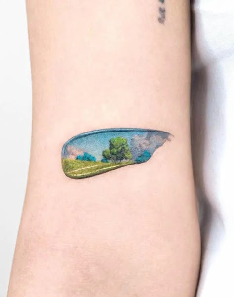 Landscape Tattoos, Unique Hand Tattoos, Paint Tattoo, Collage Tattoo, Tato Minimal, Country Tattoos, Landscape Tattoo, Painting Tattoo, Cool Small Tattoos