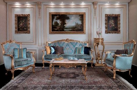 Classic Villa Design, Carved Sofa, Sofa Blue, Star Furniture, Modern Sofa Living Room, Luxury Furniture Design, Luxury Home Furniture, Makassar, Living Room Furniture Sofas