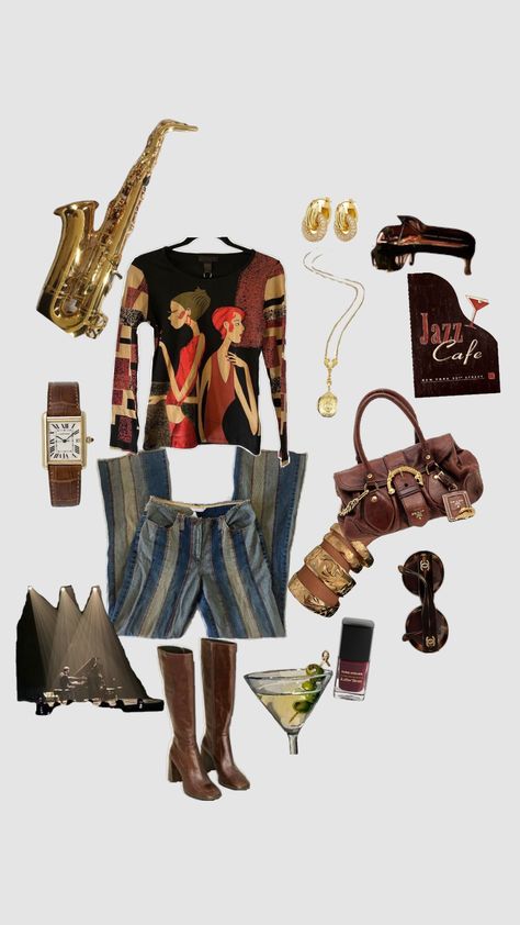 Jazz club outfit #france #jazz #outfit #cmbyn Jazz Dress Outfits, Jazz Outfit Aesthetic, Jazz Inspired Outfits, New Orleans Jazz Aesthetic, Jazz Club Aesthetic Outfit, Jazz Outfits Style, Jazz Outfits Style Woman, Cmbyn Outfit, Jazz Aesthetic Outfit