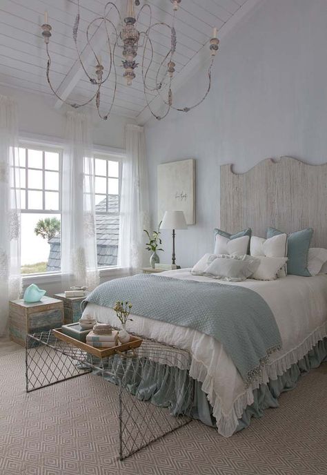 Coastal chic shingle-style gambrel home in sunny Florida                                                                                                                                                                                 More Elegant Bedroom Decor, Beach House Bedroom, Dekorasi Kamar Tidur, Coastal Bedrooms, Beach Bedroom, Coastal Bedroom, Dreamy Bedrooms, Elegant Bedroom, Interior Modern