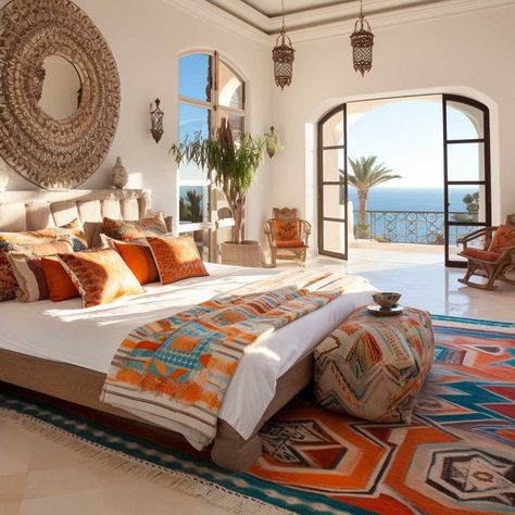 Spanish Style Bedroom, Spanish Bedroom, Mexican Bedroom, Mediterranean Bedroom, Mediterranean Interior Design, Spanish Home Decor, Spanish Decor, Mediterranean Interior, Mediterranean Home Decor