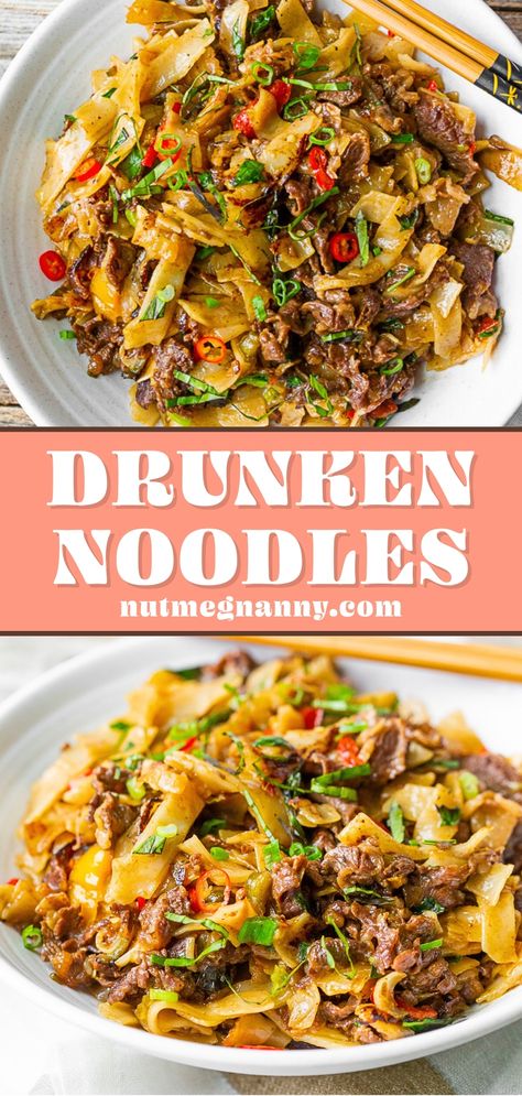 Beef Drunken Noodles, Italian Drunken Noodles, Beverages Recipes, Bowl Meals, Thai Beef, Drunken Noodles, Pumpkin Recipe, Thanksgiving Recipe, Easy Chinese Recipes