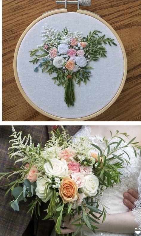 Bridesmaid Embroidery Gifts, Wedding Gift Embroidery Ideas, Embroidered Flower Bouquet, Embroidered Wedding Bouquet, Embroidery Wedding Bouquet, Bouquet Of Flowers Embroidery, Hand Embroidered Wedding Gift, Simple Flower Bouquet Embroidery, Embroidered Bouquet Of Flowers