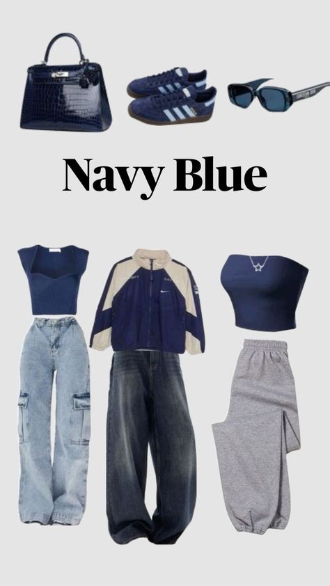 Navy Blue Fall Outfits, Grey And Navy Blue Outfit, Blue And Black Outfit Ideas, Dark Blue And Black Outfit, Dark Blue Outfit Ideas, Dark Blue Outfits, Blue Aesthetic Outfits, Navy Blue Outfits, Dark Blue Outfit