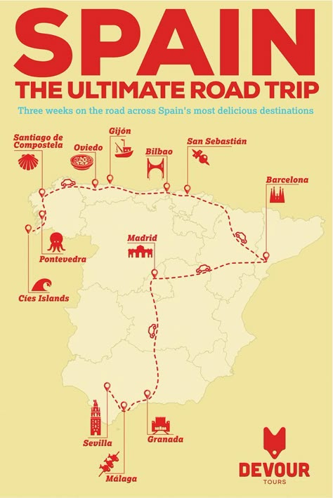 Beautiful Places In Spain, Spain Road Trip, European Road Trip, Road Trip Map, Places In Spain, Travel Infographic, Ultimate Road Trip, Spain Travel Guide, Travel Route