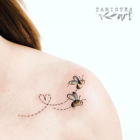 Bee Happy Tattoo, Bee And Flower Tattoo, Plumeria Flower Tattoos, Small Name Tattoo, Winnie The Pooh Tattoos, Hairstylist Tattoos, Daughter Bonding, Happy Tattoo, Bee Tattoos