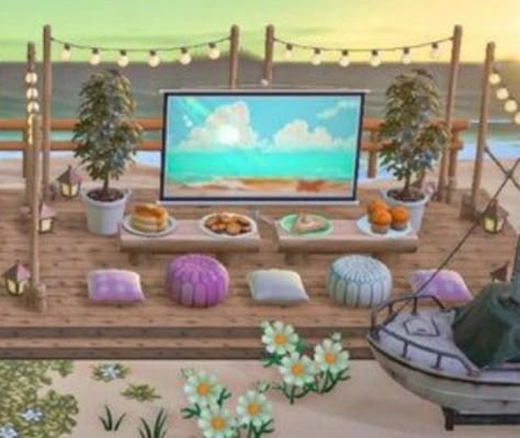 Marshal Yard Guide Acnh, Cottagecore Beach Animal Crossing, Animal Crossing Beach Movie Theater, Beach Inspo Animal Crossing, Acnh Island Beach Ideas, Acnh Villagers Yard Ideas, Acnh Farm Island Ideas, Acnh Back Beach Ideas, Acnh Ocean View