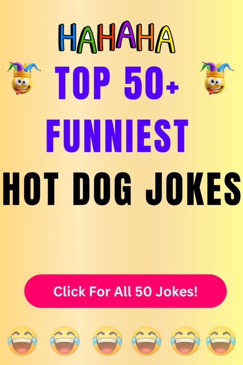 Check Out The Top 50+ Funny Hot Dog Jokes And Puns. Click For All 50+ Hilarious Hot Dog Jokes! Hot Dog Puns, Hot Dog Jokes, Jokes And Puns, Dog Puns, Fun Buns, Hot Dog Stand, What Kind Of Dog, Dog Jokes, Bad Puns