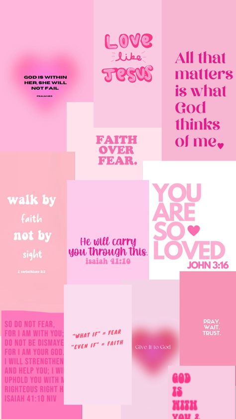 Pink collage with bible verses Pink Girly Quotes, Bible Collage, Bible Verse Wallpaper Iphone, Short Bible Quotes, Bible Quotes Background, Bible Wallpaper, Journal Bible Quotes, Pink Collage, Positive Quotes Wallpaper