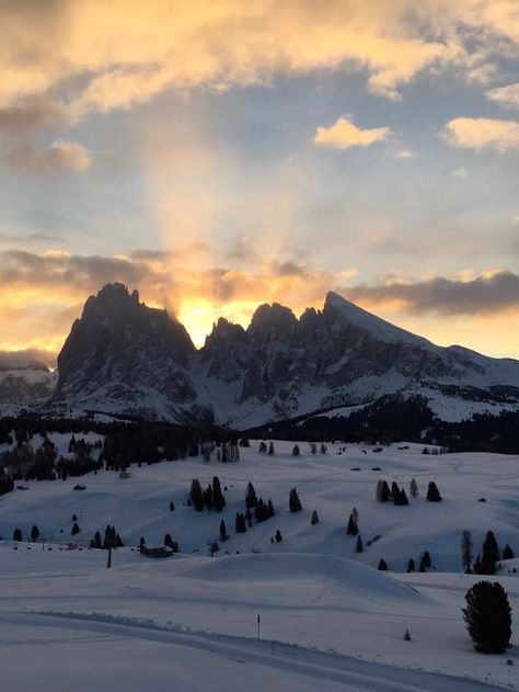 Alpe di Siusi all'alba Recreation Pictures, Snow Mountain, Skiing, Colorado, Mario, Natural Landmarks, Collage, Pins