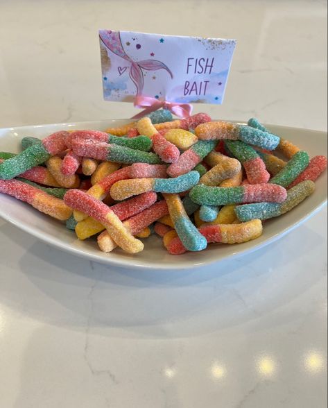 Diy Ariel Birthday Party, Mermaid Party Sweets Table, Mermaid Birthday Party Two Year Old, Third Mermaid Birthday, Snacks For Mermaid Birthday Party, Under The Sea Snack Table, Arial Birthday Party Ideas, Ocean Pool Party, 2 Year Mermaid Party