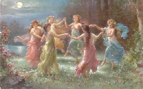 dancing fairies Imperiul Roman, Women Dancing, Fairies Dancing, Creation Art, Rennaissance Art, Dancing In The Moonlight, Fairy Aesthetic, Fairytale Art, Romantic Art