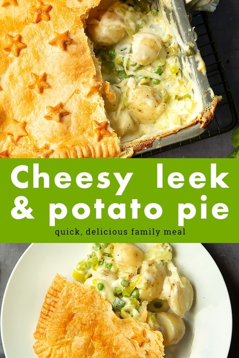 Cheesy leek and potato pie recipe - quick, comforting and delicious - A Mummy Too Single Crust Pie, Cheesy Leeks, Vegetarian Pie, Leek Potato, Potato Pie Recipe, Leek And Potato, Leek Pie, Savory Tarts, Leek Recipes