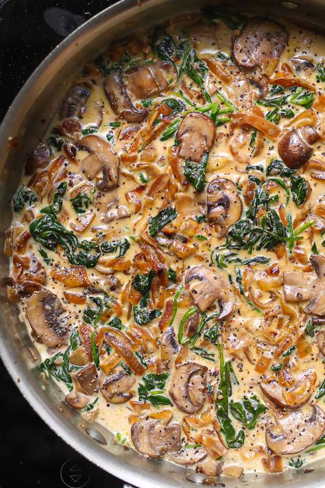 Mushroom And Ground Turkey, Carrot And Mushroom Recipes, Spinach And Mushroom Alfredo, Mushrooms Spinach Recipes, Ham And Mushroom Recipes, Mushroom Onion Recipes, Mushroom And Onion Recipes, Mushroom Spinach Casserole, Mushroom Spinach Recipes