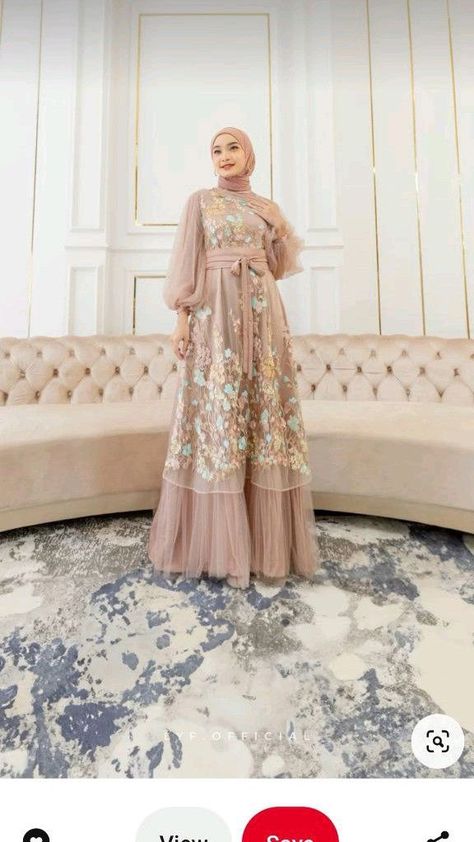 Floral Embroidered Dress for Weddings Tile Dress Hijab, Official Dress, Tile Dress, Bridesmaid Poses, Dress For Weddings, Official Dresses, Dress Pesta, Dress Muslim