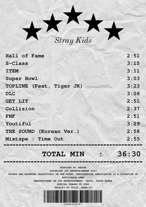 #skz #receipt #kpop #5star Skz 5 Star Album Receipt, Kpop Receipt Template, Phone Case Paper Ideas, Song Receipts Kpop, Skz 5 Star Aesthetic, Kpop Scrapbook Printables, Skz Phone Case Ideas, Skz Receipt, Stray Kids Receipt