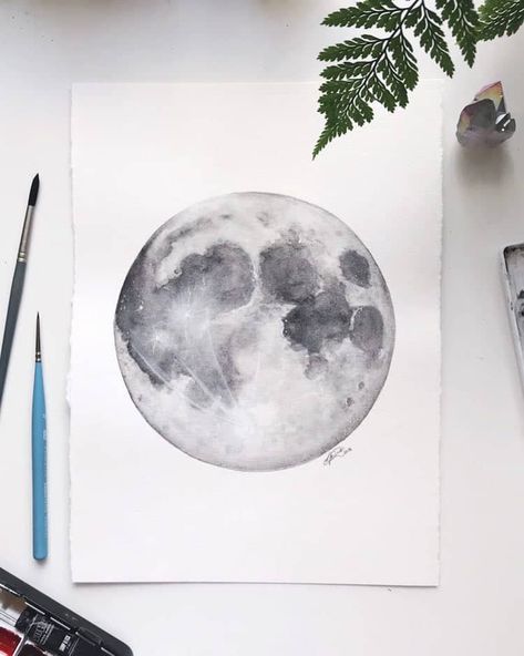 Full Moon Watercolor Painting, Watercolour Moon Painting, Watercolour Moon, Moon Paintings, Moon Watercolor, Art Final, Minimal Drawings, Textured Watercolor, Moon Calendar