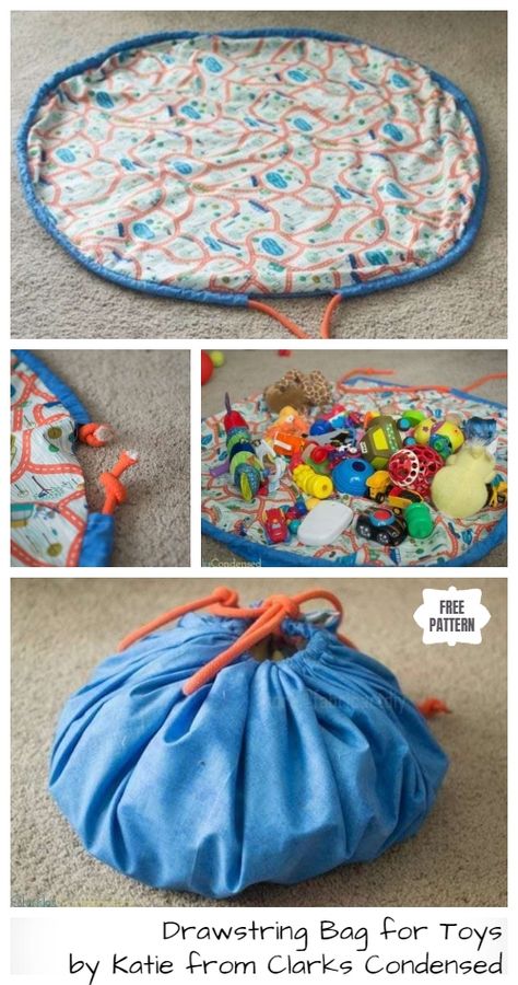 DIY Drawstring Toy Bag Playmat Free Sewing Pattern & Tutorial Toy Bag Play Mat, Baby Toys Handmade, Play Mat Diy, Drawstring Bag Diy, Fabric Art Diy, Lego Bag, School Craft, Free Sewing Pattern, Baby Sewing Projects