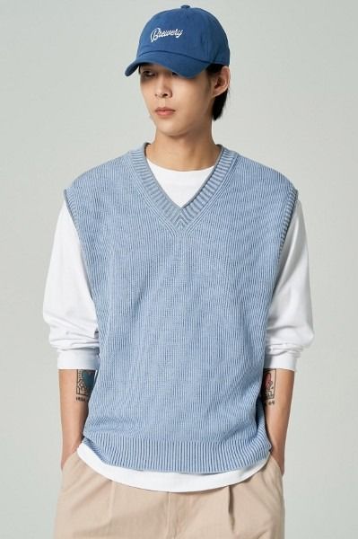 Men's Vest Sweaters & Knitwear | Shop Korean & Global Fashion | KOODINGMen's Vest Sweaters & Knitwear | Shop Korean & Global Fashion | KOODING Light Blue Sweater Vest Outfit, Blue Vest Outfit Men, Blue Sweater Vest Outfit, Vest Men Outfit, Blue Vest Outfit, Korean Fashion Blue, Blue Knit Vest, Pastel Blue Outfit, Sky Blue Fashion