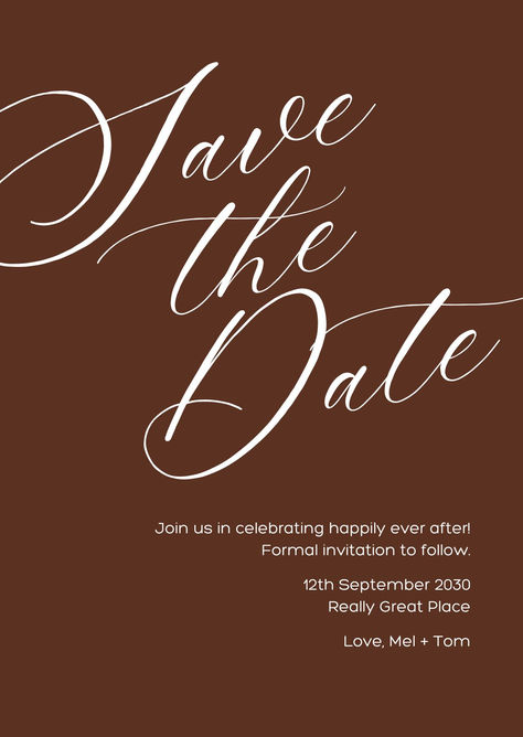 Brown Minimalist Typography Save The Date Wedding Card Minimalist Wedding Invitations, Save The Date Templates, Simple Chic, Minimalist Wedding, Save The Date Cards, Card Template, Invitation Cards, Save The Date, Wedding Modern