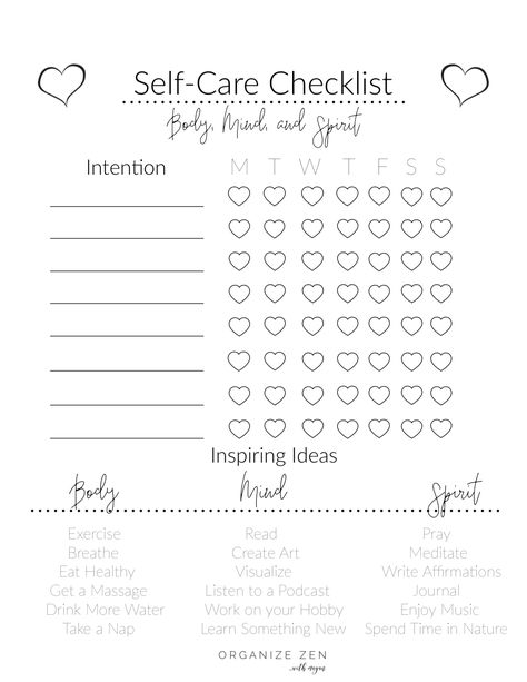 Ensure that you are getting enough self-care and self-love in your daily life by using this customizable, self-care free printable checklist worksheet.  There is no job more important than caring for yourself! #selfcare #printable Self Care Wheel, Bullet Journal Mood Tracker, Printable Self Care, Self Care Worksheets, Beauty Routine Checklist, Self Care Checklist, Care Box, Printable Checklist, Therapy Worksheets