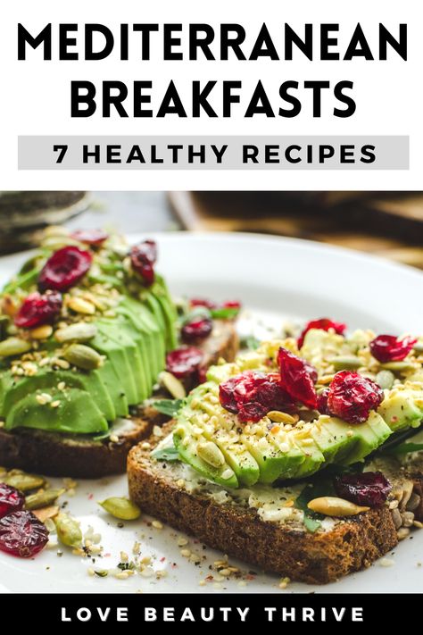 Ready for a week of delicious mornings? We've got 7 healthy Mediterranean breakfast recipes to kick start your day. Inspired by the Blue Zones, these Mediterranean breakfast ideas are a meal plan of nutrient-packed, nutritious and wholesome breakfasts. Veggies, berries, Greek yogurt, eggs, avocado toast, muffins, granola and more. Boost wellness with a healthy breakfast! #MediterraneanBreakfast #MediterraneanDiet #BlueZones #HealthyBreakfasts #HealthyRecipes #HealthyLifestyle #BreakfastRecipes Blue Zones Breakfast, Liver Healthy Breakfast, Healthy Food Mediterranean, Meditterean Diet Breakfast Recipes, Lean Breakfast Ideas Clean Eating, Mediterranean Breakfast Sandwich, Cholesterol Friendly Breakfast, Lite Breakfast Ideas, Greek Blue Zone Recipes