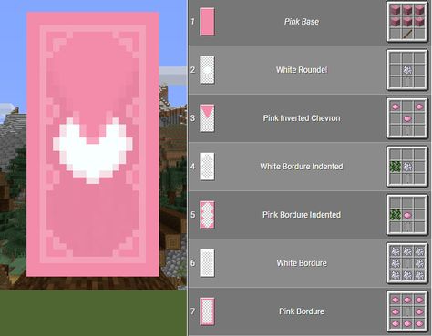 Aesthetic Small Minecraft Builds, Minecraft Heart Banner Designs, Cute Minecraft Shield Designs, Minecraft Bunny Cage Ideas, Mincraft Idea Houses Cute Cottage, Minecraft Gift Ideas In Game, Minecraft Proposal Ideas, Pride Month Minecraft Builds, Cute Kawaii Minecraft Builds