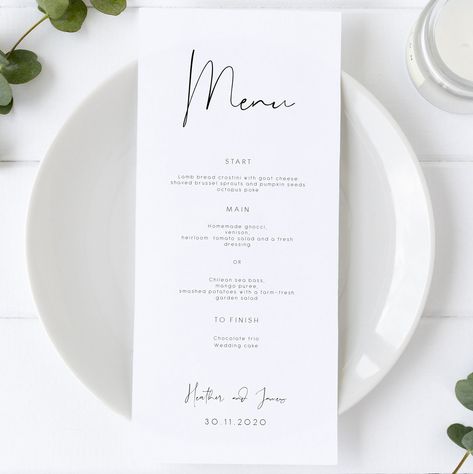 Minimal Wedding Menu Template by Make Me Digital https://etsy.me/34EJYB1 #weddings #decoration #black #minimalweddingmenu #weddingmenutemplat #menutemplate #minimalistwedding #modernweddingmenu #templatetemplett Printable Wedding Menu, Wedding Menu Template, Menu Card, Printable Wedding, Menu Template, Wedding Menu, Wedding Invitation, Instant Download, Design