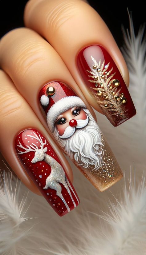 Unique Christmas Nails Acrylic, Fall Gel Nail Designs 2024, Nails 2023 Trends Christmas, Trendy Christmas Nails 2023, Elegant Christmas Nail Designs, December Nail Designs, Christmas Tree Nail Designs, Nails December, Fall Baddie