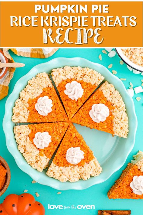 These adorable Pumpkin Pie Rice Krispie Treats are such a fun and tasty way to celebrate the start of the holiday season. Thanksgiving Rice Crispy Treat Ideas, Rice Crispy Pumpkins, Chocolate Covered Apples Slices, Cute Thanksgiving Desserts, Fall Bake Sale, Rice Crispy Treat, Bake Sale Treats, Rice Cereal Treats, Chocolate Covered Apples