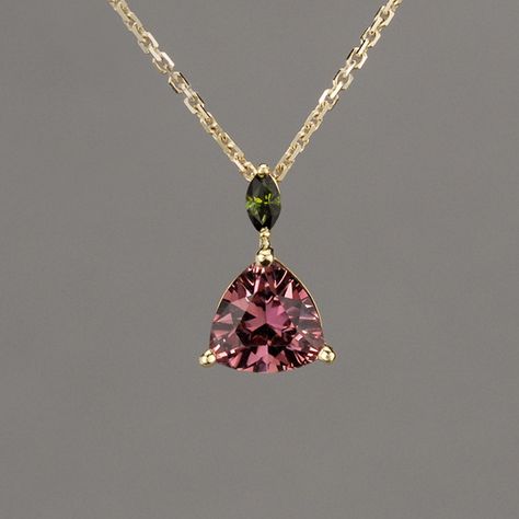 Pink & Green Maine Tourmaline Necklace Precious Stone Necklace, Multi Stone Pendant, Silver Pendent Designs, Pandent Design, Trillion Pendant, Teapot Necklace, Pink Pendant Necklace, Pink Tourmaline Jewelry, Jewelry Product Shots