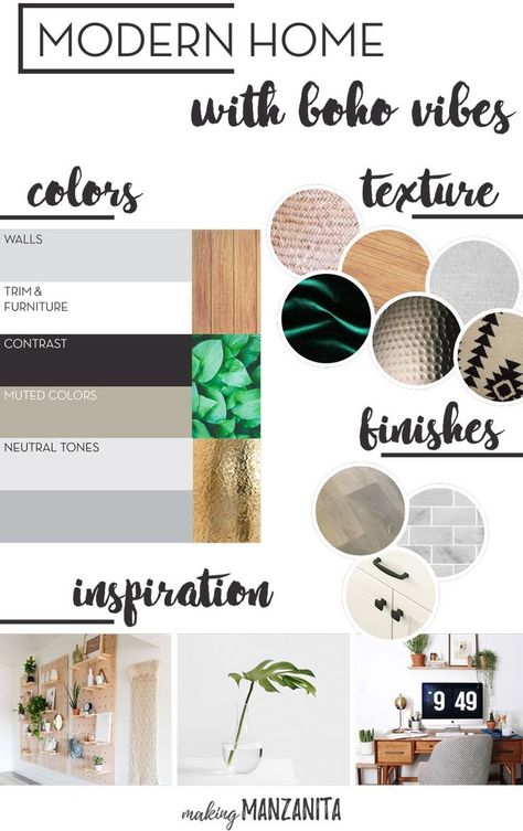 Glam Color Palette, Modern Boho Bedroom Decor, Modern Boho Glam, Home Mood Board, Boho Glam Home Decor, Boho Chic Interior Design, Modern Boho Home, Boho Glam Home, Modern Boho Home Decor