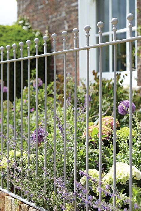 Railings in Lead Colour (117) - http://www.littlegreene.com/lead-colour Neutral Gray Paint, Warm Neutral Paint Colors, Metal Fencing, Garden Railings, Small Front Gardens, Decorating House, Masonry Paint, Railings Outdoor, Front Garden Design