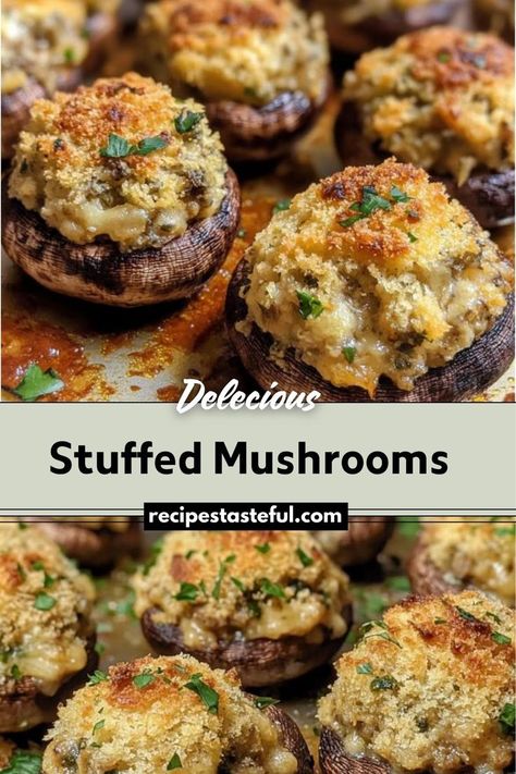 These stuffed mushrooms make an excellent appetizer or side dish, combining tender mushroom caps with a creamy, savory filling of garlic, onions, breadcrumbs, and Parmesan cheese. Optional additions of bacon or sausage make these even more indulgent, perfect for any occasion from casual dinners to festive gatherings. Best Stuffed Mushrooms, Easy Stuffed Mushroom Recipe, Best Potluck Dishes, Mushroom Side Dishes, Stuffed Mushrooms Easy, Traditional Thanksgiving Recipes, Sausage Stuffed Mushrooms, Mushroom Appetizers, Cheese Stuffed Mushrooms