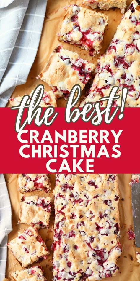 Cranberry Christmas Cake Recipe. Who doesn't love a good Christmas cake? It's one of the most popular desserts of the holiday season, and for good reason. This festive cranberry cake is simple to make and perfect for any occasion. It is made with whole cranberries, and simple pantry staples. The top of the cake has the best, sugary, buttery, flakey layer that makes this cake so scrumptious! The tartness of the cranberries are balanced by the sweetness of the cake. #cranberrycak via @sizzlingeats Christmas Cake Cranberry, Cake Mix Cranberry Cake, Cranberry Buckle Cake, Cranberry Cake Mix Recipes, Fresh Cranberry Cake Recipes, Dried Cranberry Cake Recipes, Baking With Cranberries, Cranberry Xmas Cake, Cranberry Cake Recipes Easy