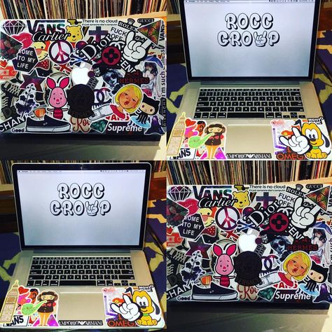 sticker bombed the laptop #macbookpro #stickers #stickerbomb #laptop #macbook #roccgroup  (at Gotham West) Stickerbomb Laptop, Laptop Case Stickers, Stickers Ideas, Laptop Design, Edc Bag, Poster Anime, Sticker Bomb, New Laptops, Laptop Case