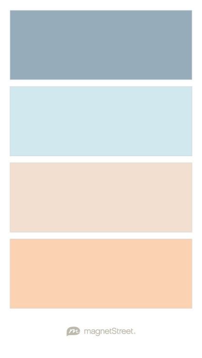 Light Blue And Coral Bedroom, Blue Yellow Peach Color Palette, Blue Grey Peach Color Palette, Pink Peach Blue Color Palette, Color Palette With Peach, Light Blue Colour Pallete, Peach And Blue Nursery, Peach And Blue Bedroom Ideas, Powder Blue Color Scheme