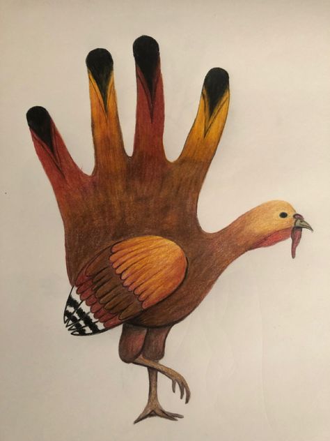 Had to do a hand Turkey for a contest at work Creative Hand Turkey Drawings, Hand Turkey Drawing Ideas, Hand Turkey Ideas Creative, Hand Turkey Ideas, Turkey Arts And Crafts, Turkey Drawing Easy, Hand Turkey Drawing, Hand Print Turkey, Turkey Hand Drawing