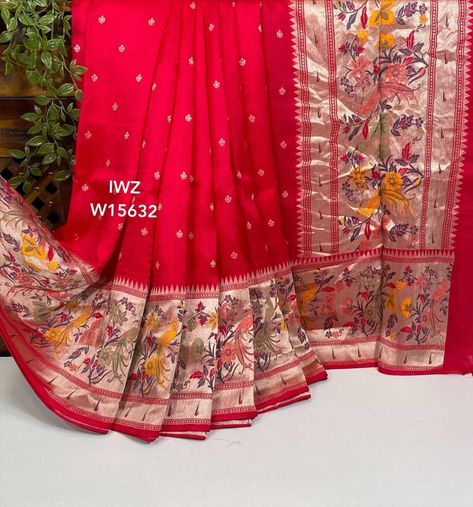 *W15632* Premium soft Dupion tussar saree With paithani weaving all over saree with peacocks and flowers woven all over saree border With zari woven all over border With butties woven all over saree With Rich paithani pallu and border and matched with blouse *Only for 4999 freeshiping* Dupion Silk Saree, Tussar Saree, Saree Border, Dupion Silk, Peacocks, Silk Saree, Silk Sarees, Weaving, Saree