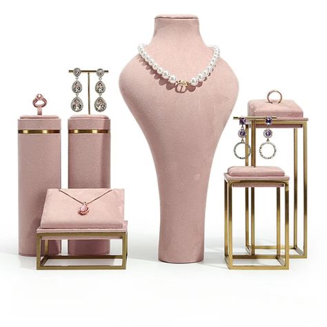 Jewelry Display Stand Pink Metal Window Necklace Ring Jewelry Display Holder High-end Jewelry Display Props - AliExpress Jewelry Shop Window, Jewelry Props, Jewelry Store Displays, Jewelry Store Design, Jewelry Display Stand, Velvet Necklace, Jewelry Tray Display, Jewelry Display Case, Jewellery Showroom