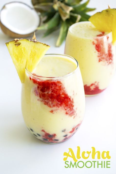 Aloha Smoothie With Or Without Boba | All Natural, Dairy Free, & Vegan! Boba Smoothie, Tropical Smoothie, Tapioca Pearls, Small Food Processor, Asian Desserts, Food Chain, Smoothie Shakes, Smoothie Drinks, Smoothie Recipes Healthy