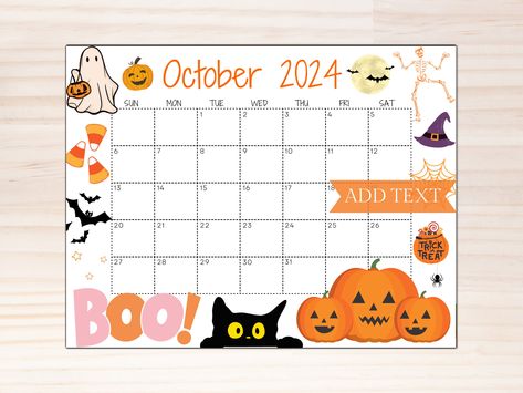 Editable October 2024 Calendar, Printable Calendar, 2024 School Calendar, Cute Fall Halloween Calendar w/ Pumpkins, Classroom Calendar by cherylprintables on Etsy Halloween Calander Ideas, October Calender Ideas Dry Erase, Diy October Calendar, October Dry Erase Calendar, October Calendar 2024 Chalkboard, 2024 Editable Calendar, October Calendar 2024 White Board, October Calander Ideas, Halloween Calendar Ideas Whiteboard