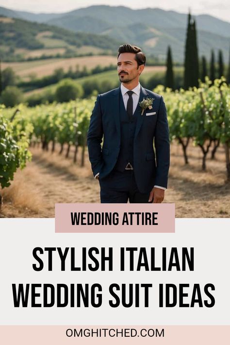 Looking for the perfect outfit for your big day? Discover these stylish Italian wedding suit ideas! Each suit makes a bold statement that’ll turn heads while you celebrate your love story. Picture this: a charming groom in front of a beautiful vineyard, elegance meets romance. From classic looks to trendy styles, there's something for every personality! Check out these outfit ideas to help make your wedding day unforgettable. Click to save and and follow for more handsome wedding inspiration! Unique Groom Attire Vintage, Italian Wedding Groom Outfit, Spring Groom Attire, Italian Wedding Suit, Groom Attire Vintage, Wedding Suit Ideas, Backyard Wedding Food, Linen Wedding Suit, Suit Ideas