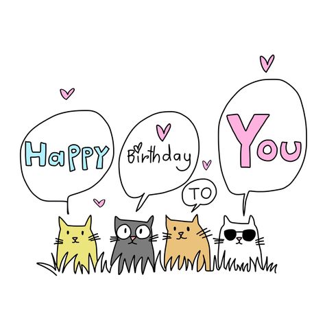 Happy Birthday Drawings, Happy Birthday Illustration, Happy Birthday Cat, خريطة ذهنية, Happy Birthday Art, Happy Birthday Greetings Friends, Birthday Card Drawing, Birthday Illustration, Cat Birthday Card