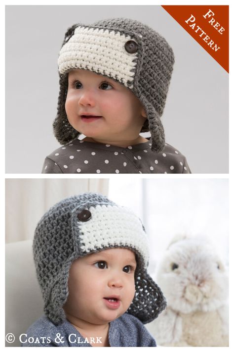 Little Lindy's Aviator Free Crochet Pattern Pola Kupluk, Jaket Crochet, Crochet Baby Boy Hat, Crochet Baby Cap, Pola Topi, Crochet Hats For Boys, Crochet Baby Beanie, Crochet Baby Hat Patterns, Crochet Kids Hats